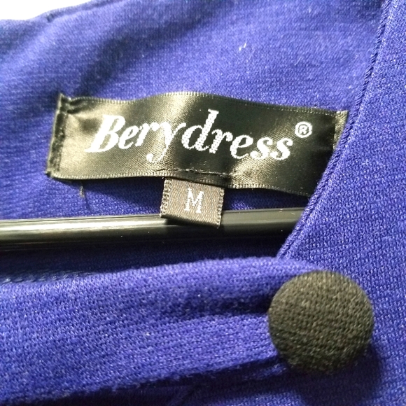 Ladies Faux 2 piece Dress, Royal Blue top attached flowered pencil skirt Medium - Picture 4 of 5